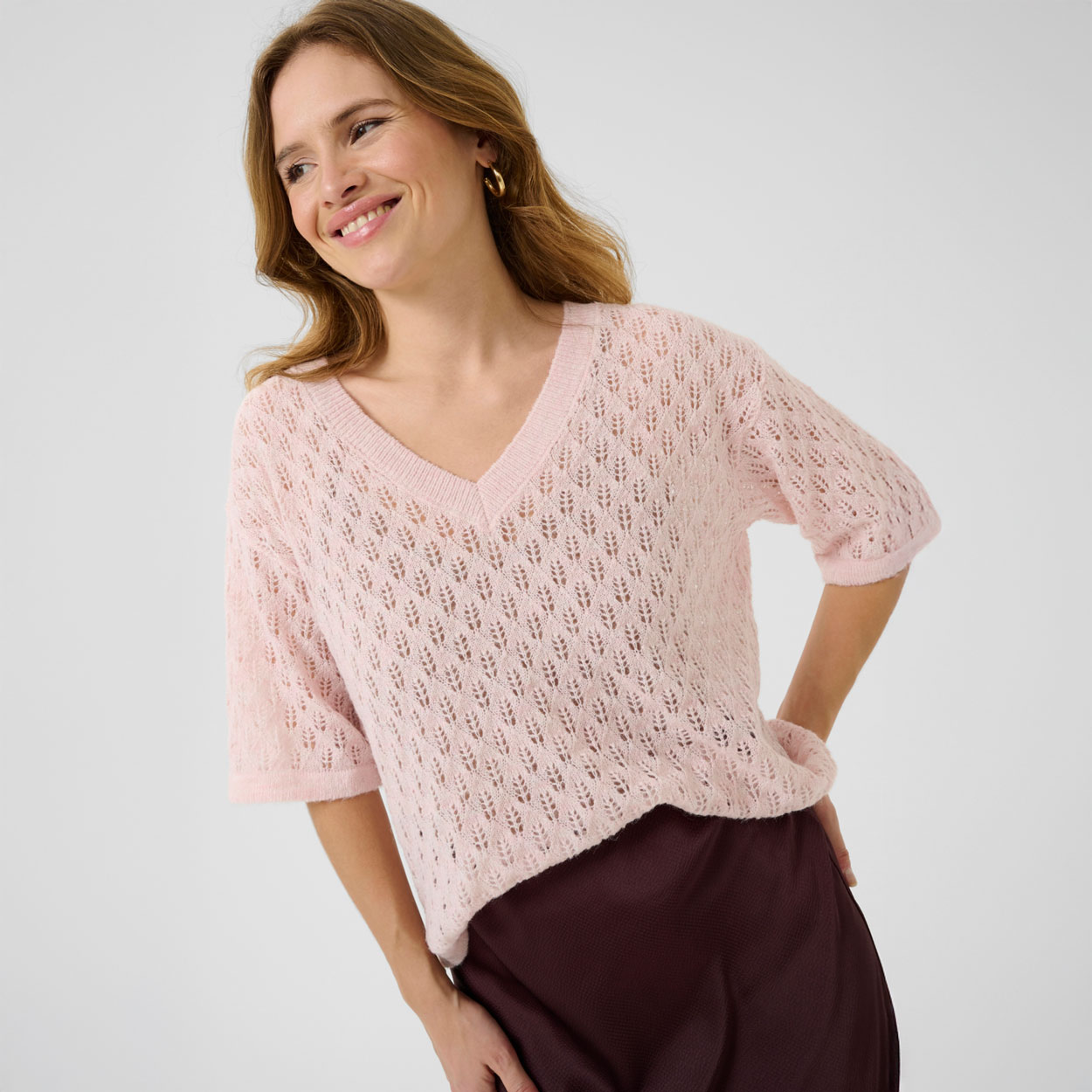 KAFFE Lourine neule, vaaleanpunainen