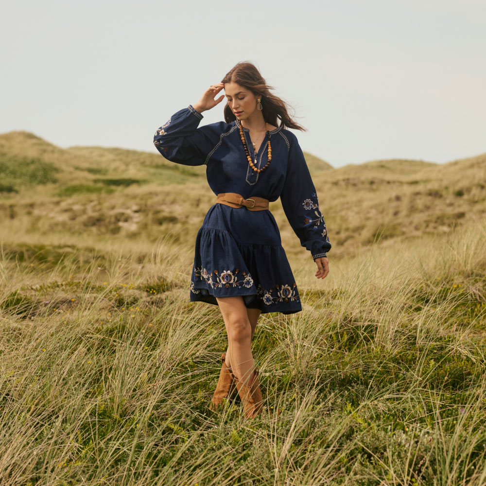 CREAM Gro puuvilla mekko, sininen