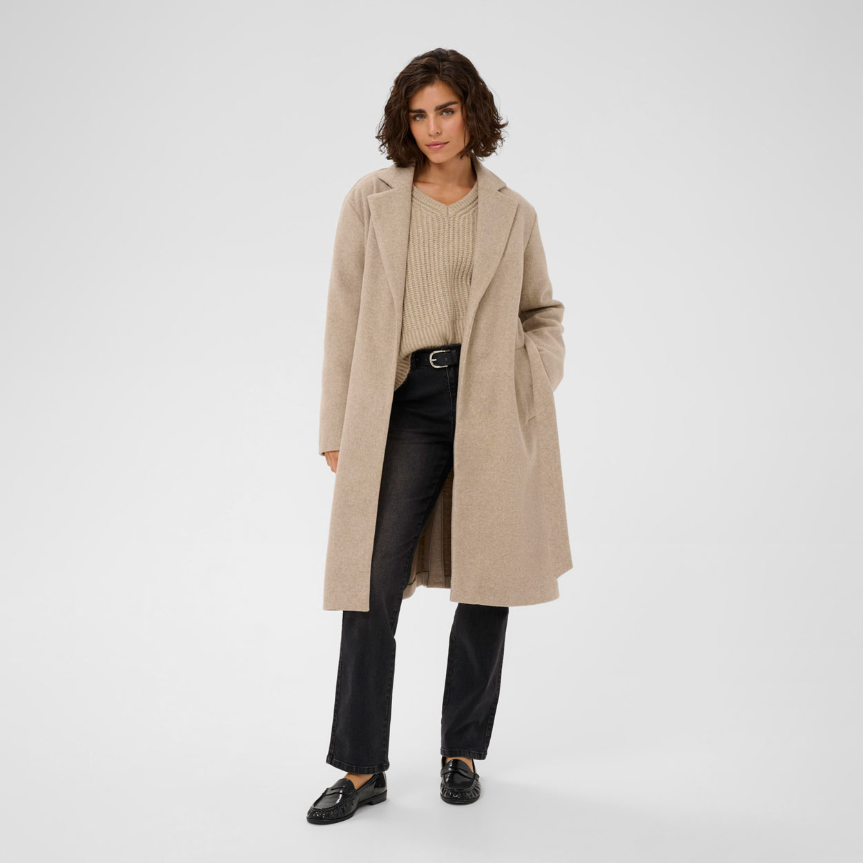 KAFFE Saturn pitkä kangastakki, beige - Image 3